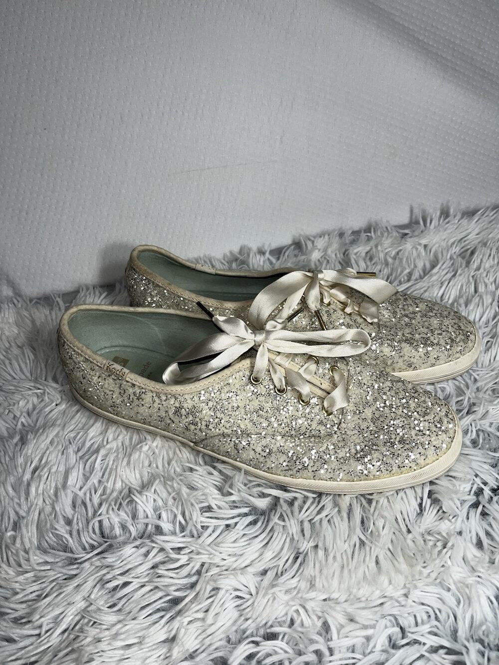 KATE SPADE X KEDS Bridal Glitter Glam Sz 9 Shoes Cream Champagne Bride wedding